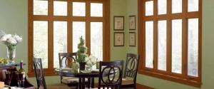 casement windows in a dining area